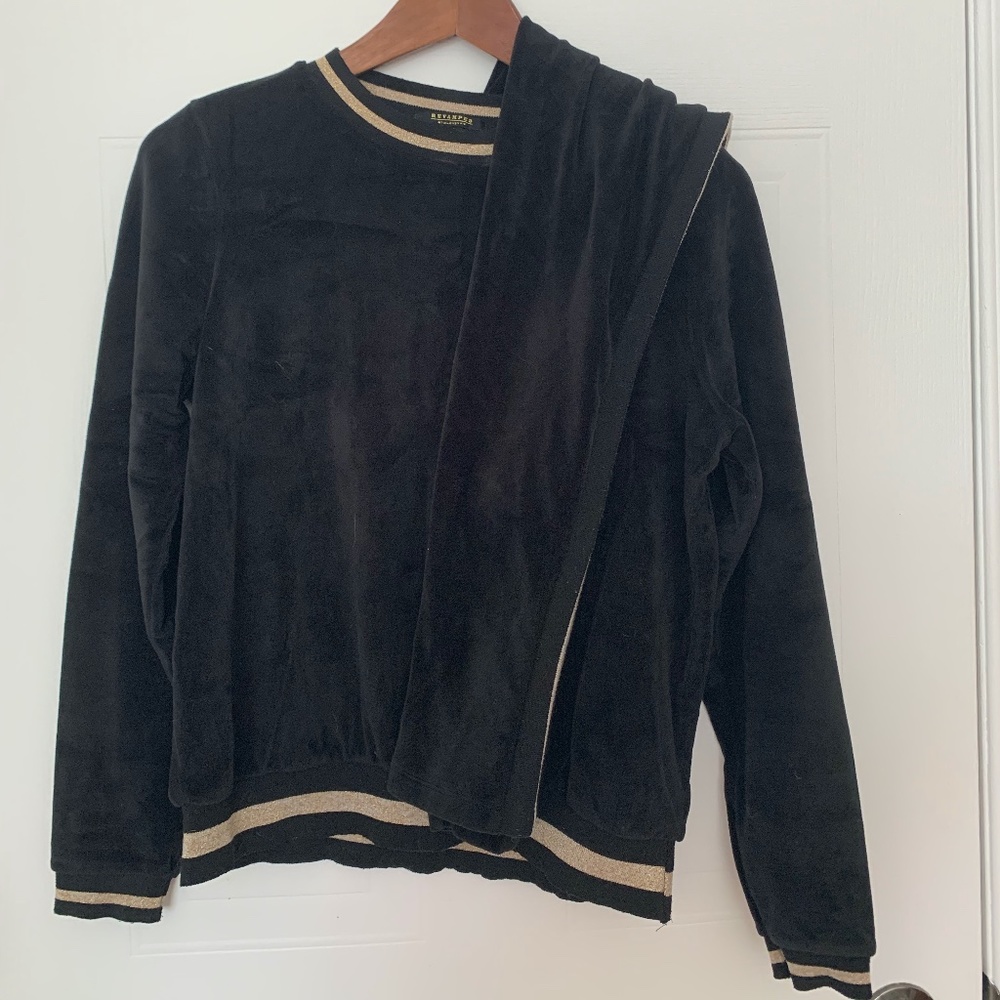 Velvet tracksuit coord set with gold and white stripe